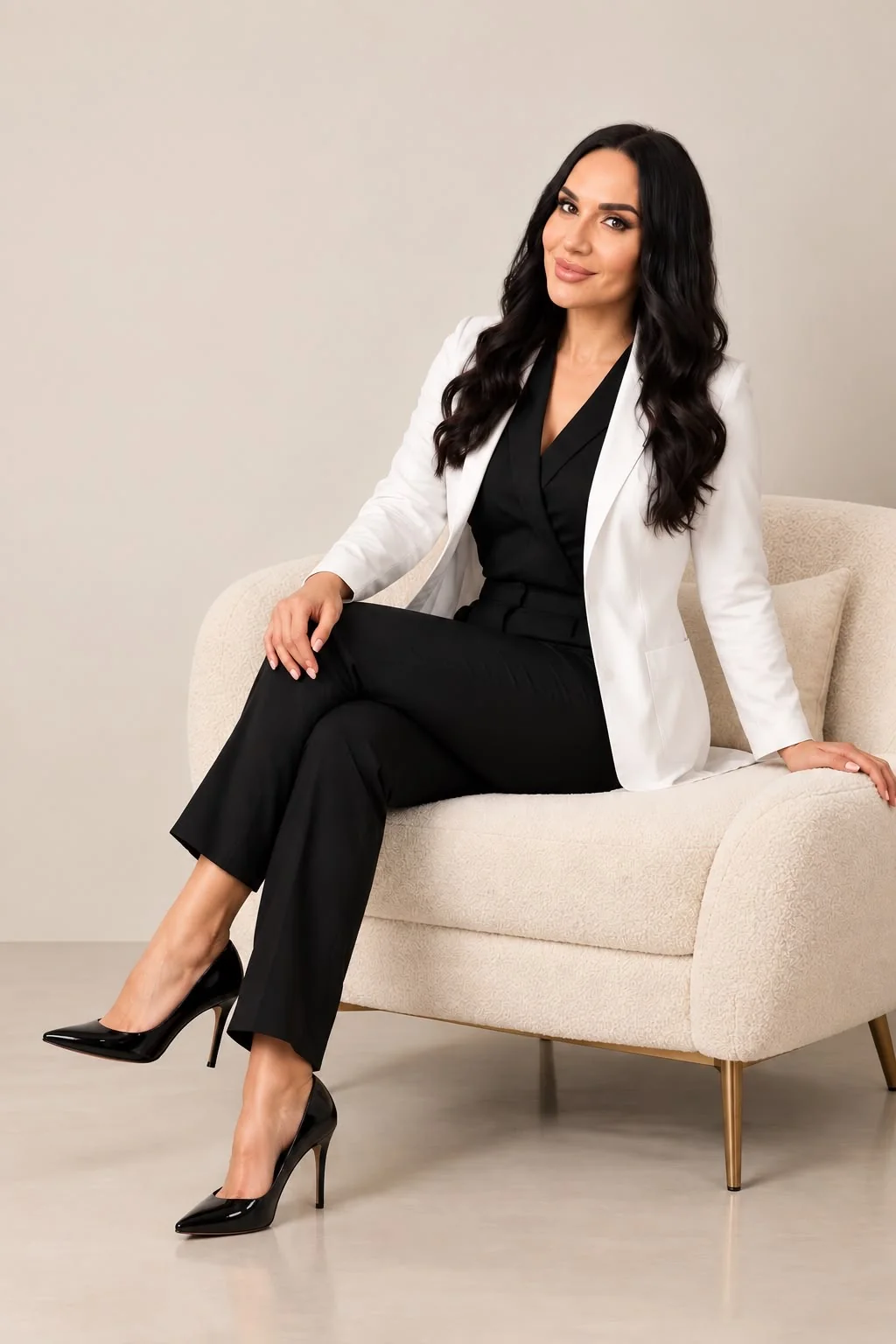 Angel, the licensed esthetician behind Silky Smooth Waxing Studio, seated for a professional portrait